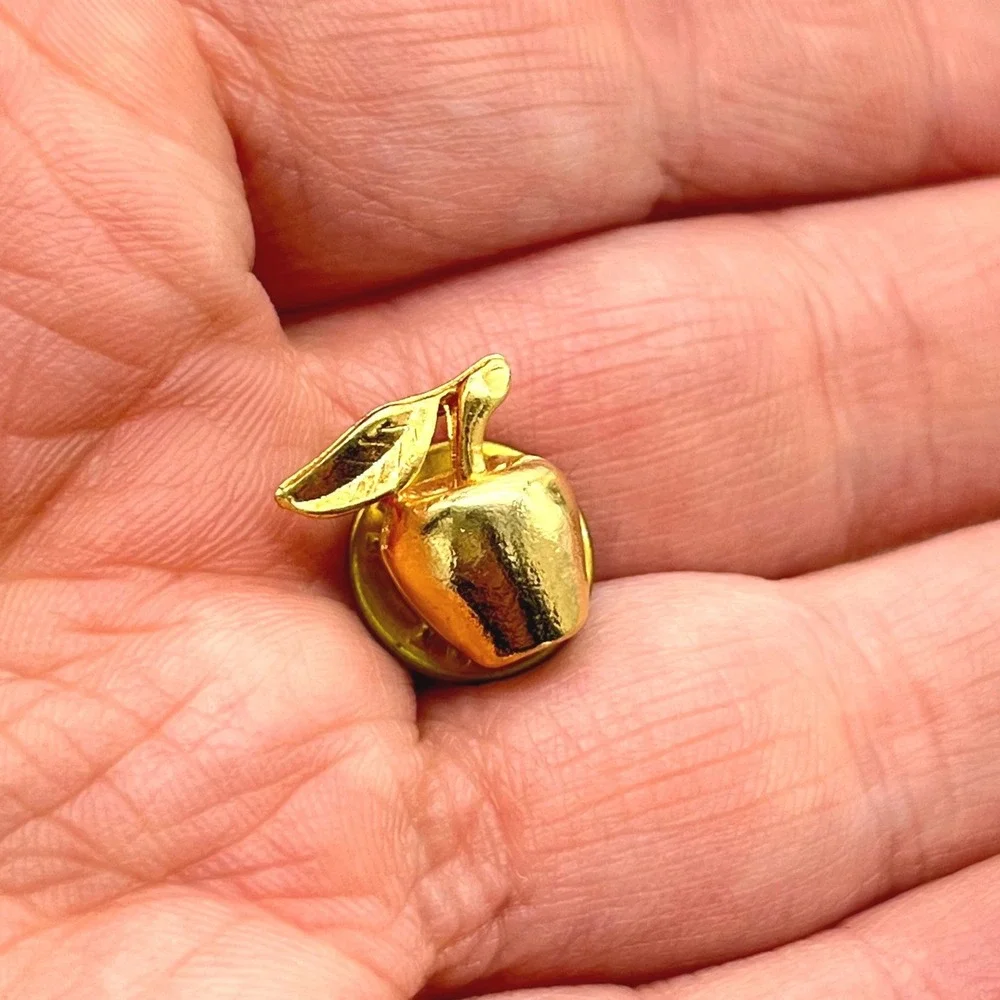Vintage Gold Tone Apple Lapel Pin Teacher Gift Fruit Accessory Tiny Tie Tack